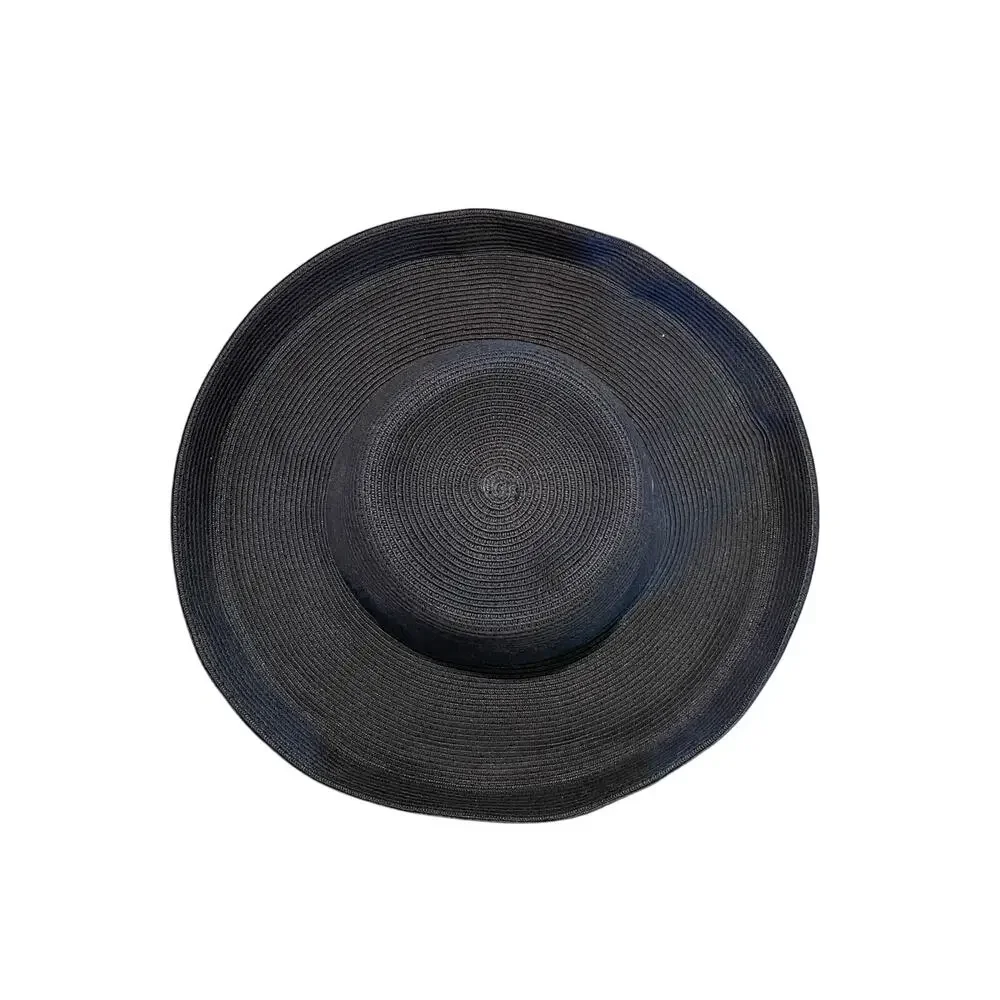 Kathy Jeanne Black Floppy Wide Brim Straw Sun Hat, One Size